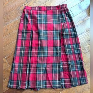 90s Wool Marks & Spencer St Michael Red Tartan Kilt Y2K pleated plaid Skirt
